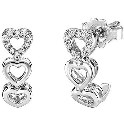 Bliss | Orecchini Donna | Cuori con Diamanti | Oro Bianco 18 kt | Tre Cuori