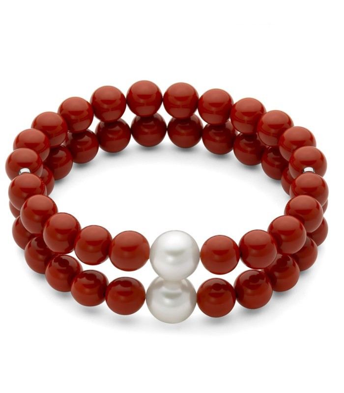 Bracciale Miluna Terra e Mare in Argento 925 con Pasta di Corallo Rosso e Perle