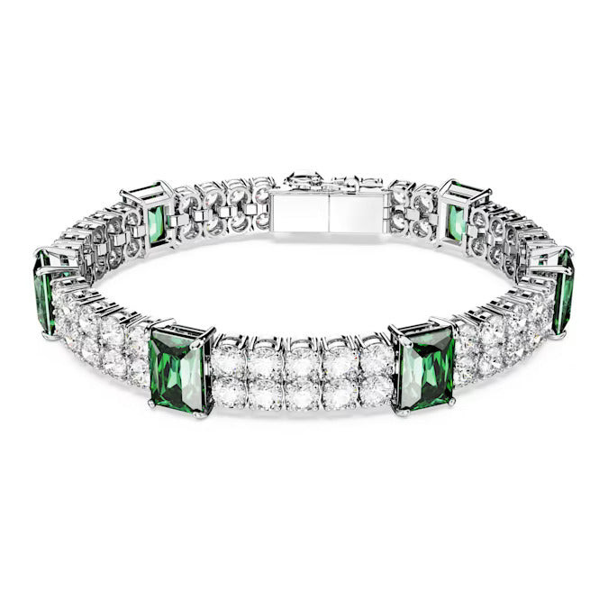 Swarovski Bracciale Matrix Tennis Verde | Placcato Rodio Zirconia | 16,5-17cm