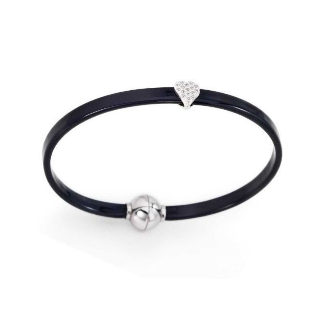 Amen Bracciale Donna Cuore Zirconi Bianchi | Argento 925 | Gomma Nera Magnetica