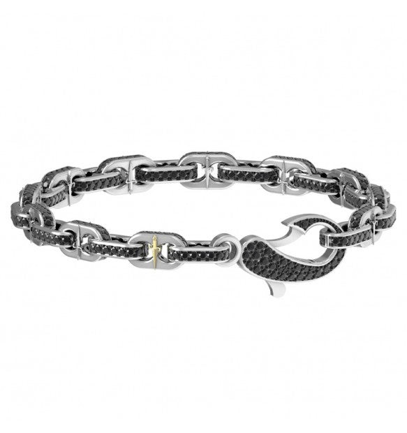 Paciotti Bracciale Uomo Maglie Zirconate | Argento 925 Rodiato | Pugnale Oro 18k