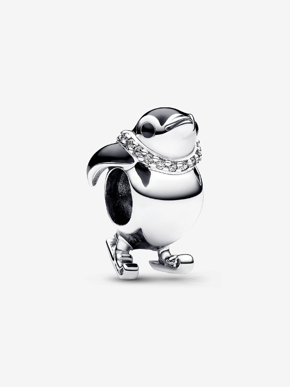 Pandora | Charm | Pinguino con gli Sci | Argento Sterling 925 | Smalto nero