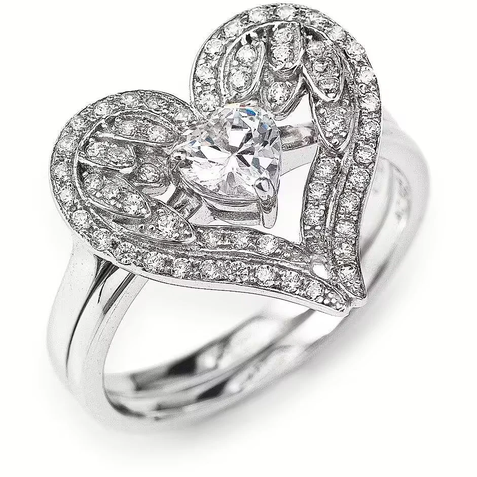 Amen Anello Doppio Cuore Con Ali