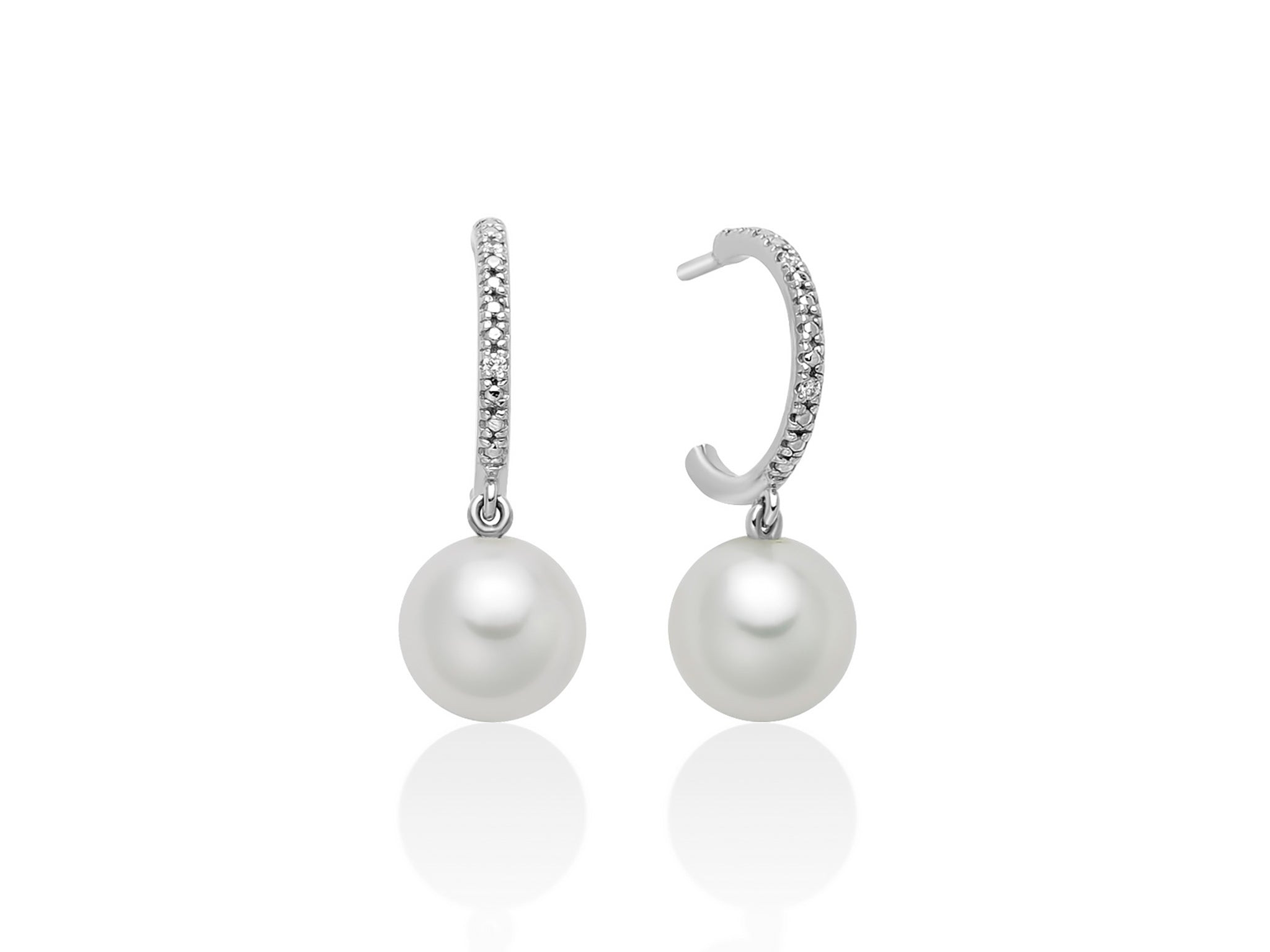 Orecchini Miluna a Cerchio in Oro Bianco 9Kt con Perle Oriente e Diamanti