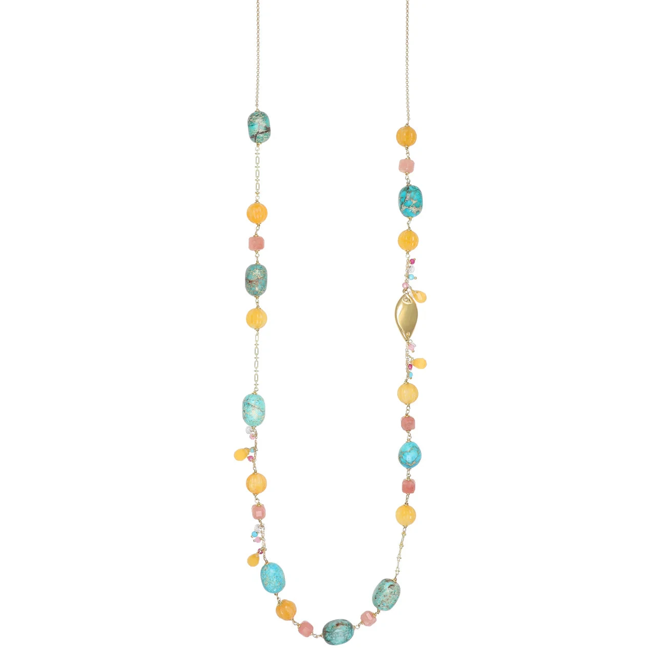 NIVY Collana Lunga Elina in Argento 925 con Turchese e Giada