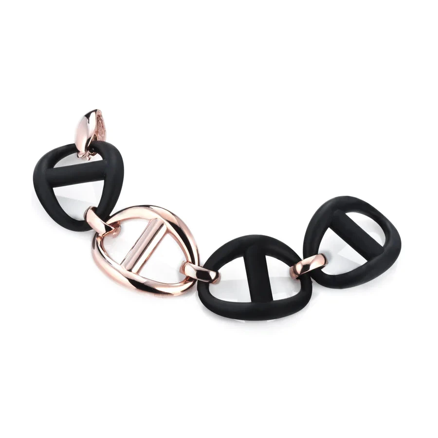 Marcello Pane Bracciale Donna Rubber | Argento Rosé 925 | Maglia Marina