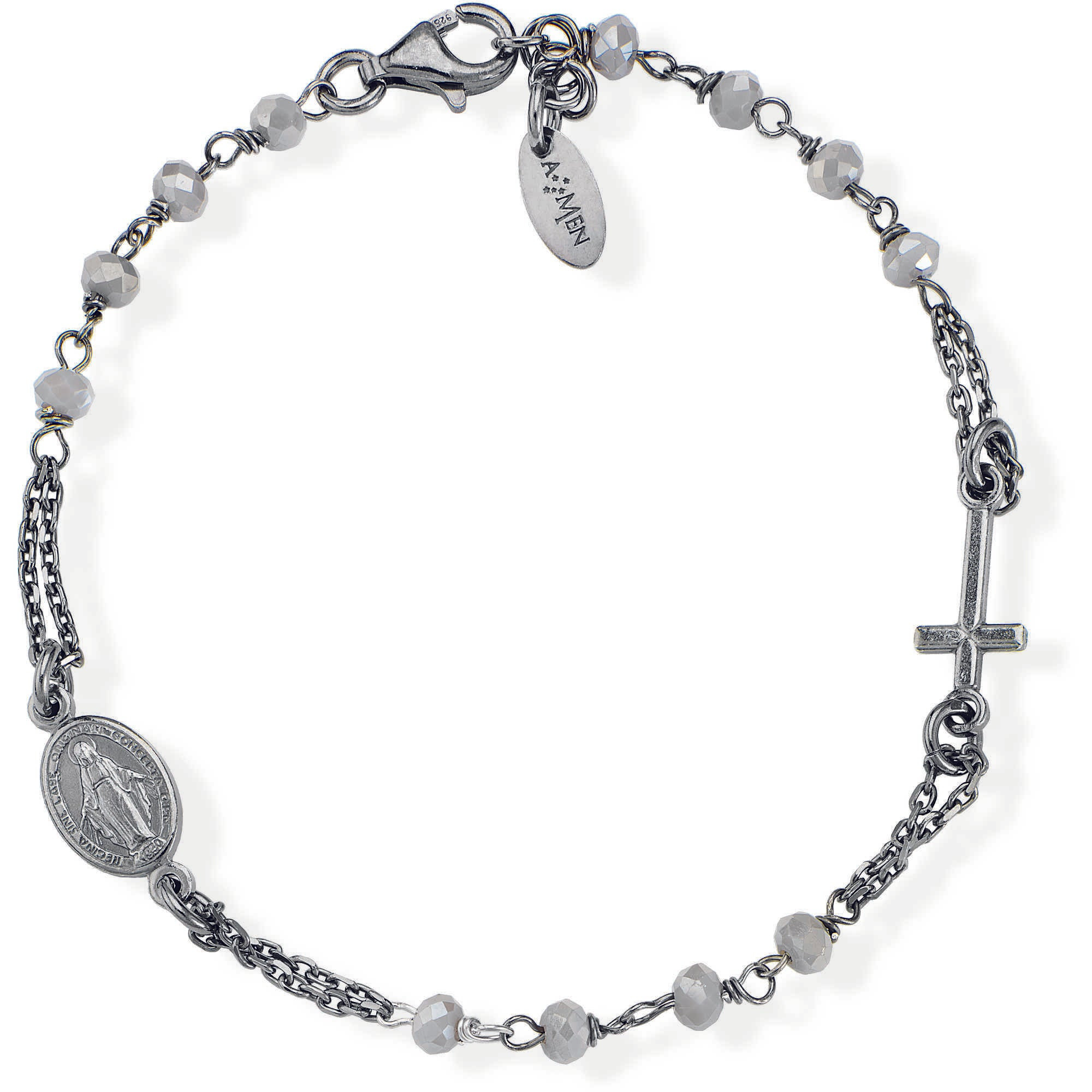 Amen Bracciale Donna Rosario Cristalli Fumé | Argento 925 | Regolabile