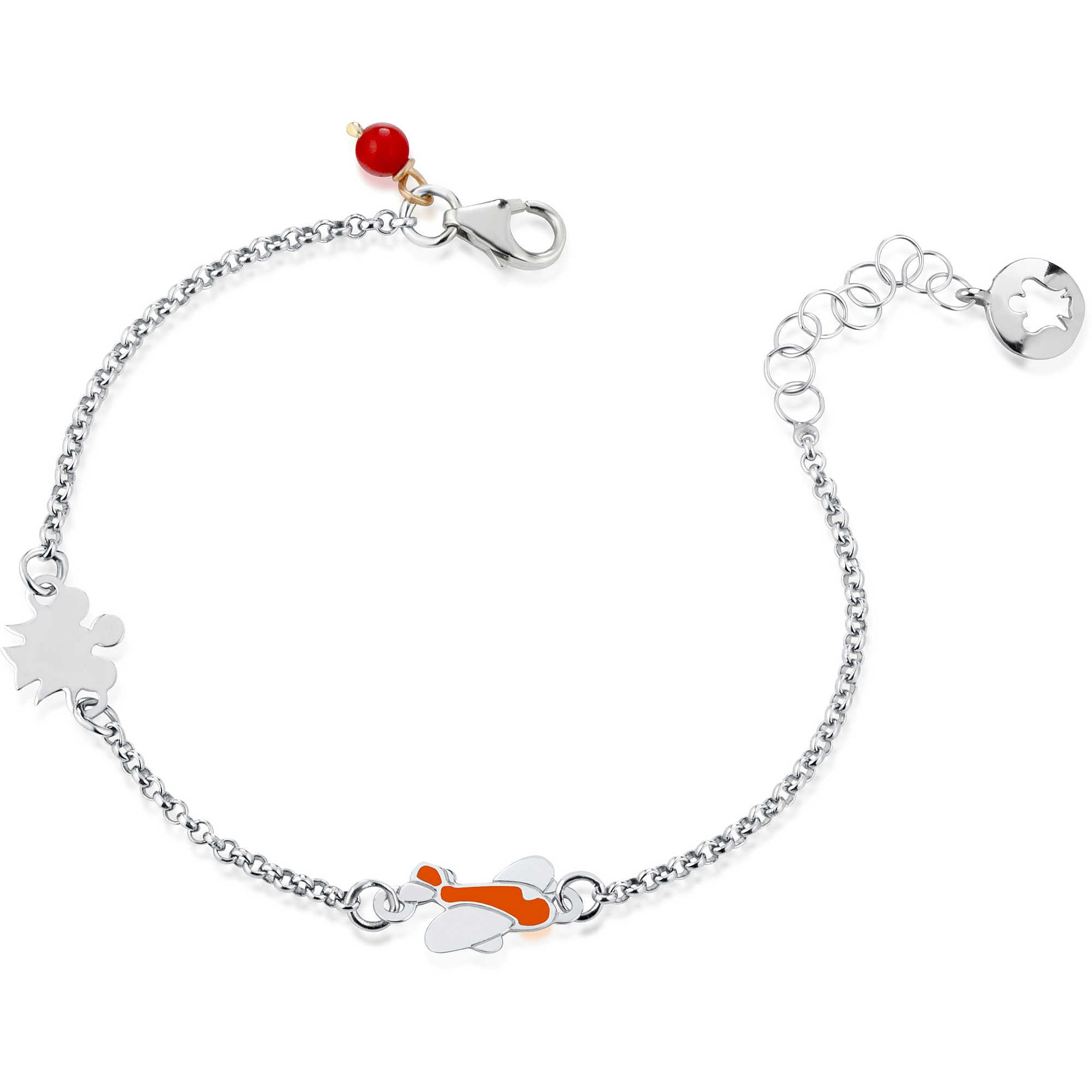 Roberto Giannotti Bracciale Bimbo Angelo e Aeroplano | Oro bianco 9Kt | 14-16 cm