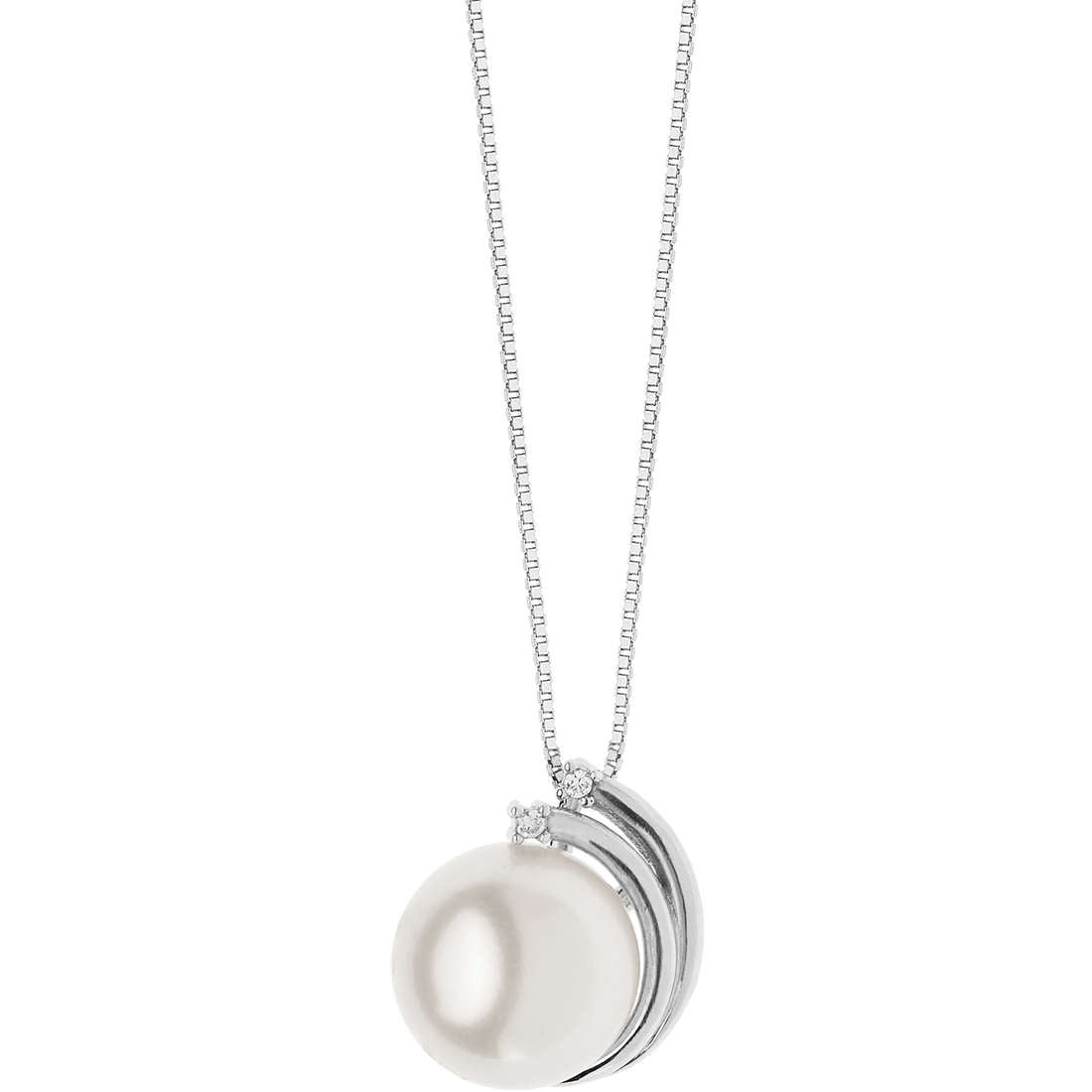 Comete Collana Donna Perla 8mm e Diamanti | Oro Bianco 750‰ | Fantasie di Perle