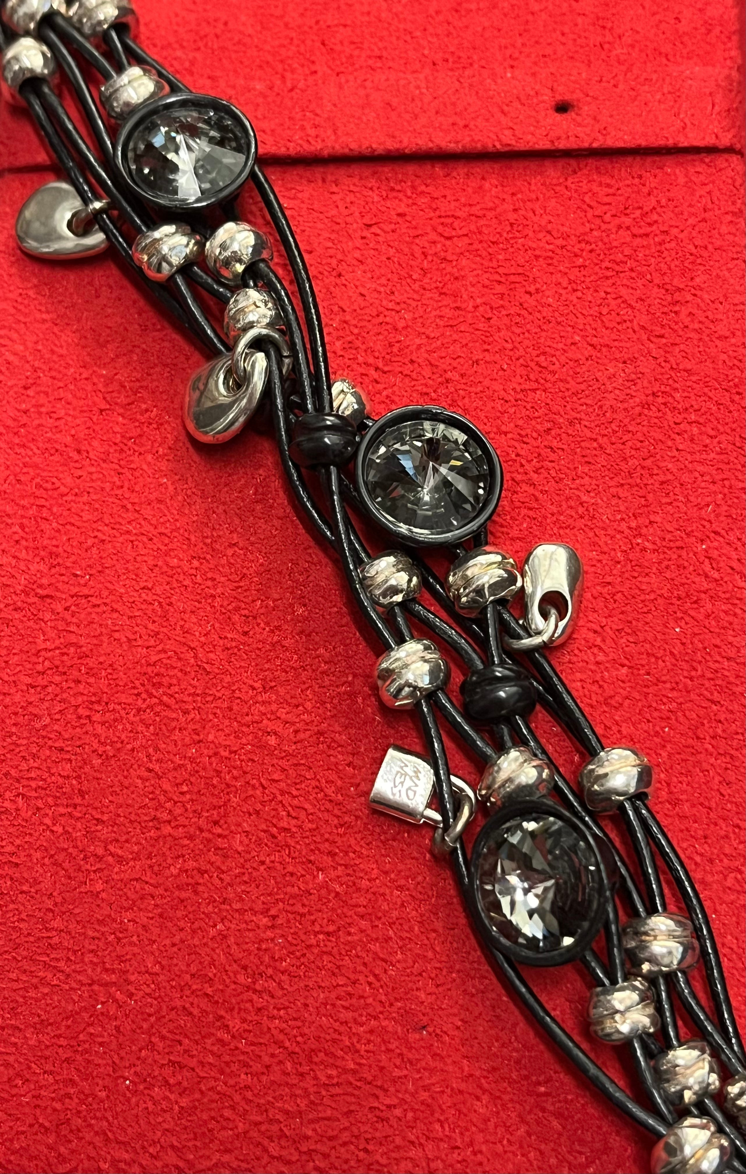 Madness Bracciale Donna 3 Zirconi Brillanti | Pelle Nera | Argento 925