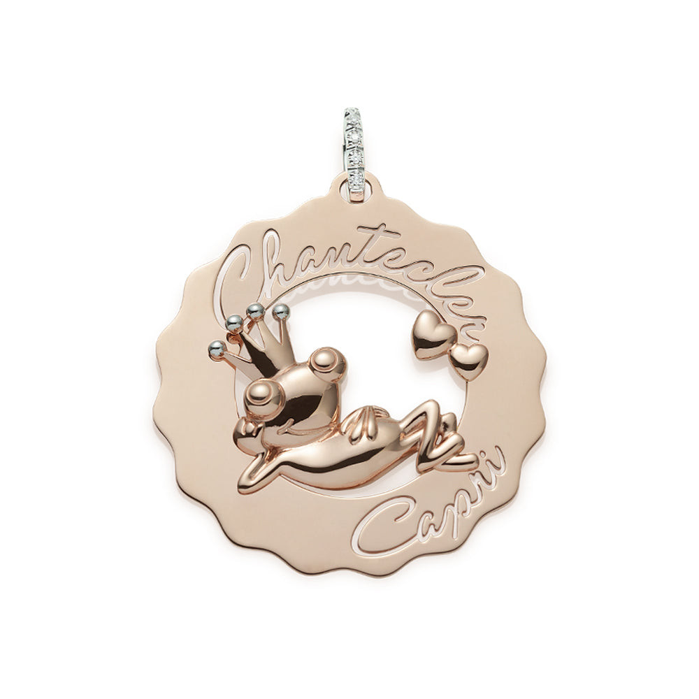 Chantecler Mono Orecchino Logo Principe Ranocchio | Oro Rosa 9Kt | Diamanti