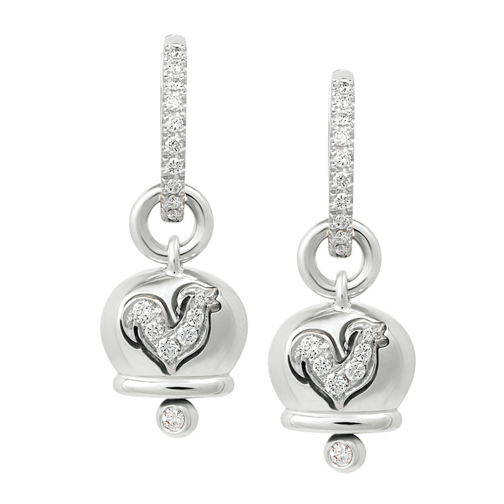 Chantecler Orecchini Donna Campanelle Gallo Pavé | Oro Bianco 18Kt | Diamanti