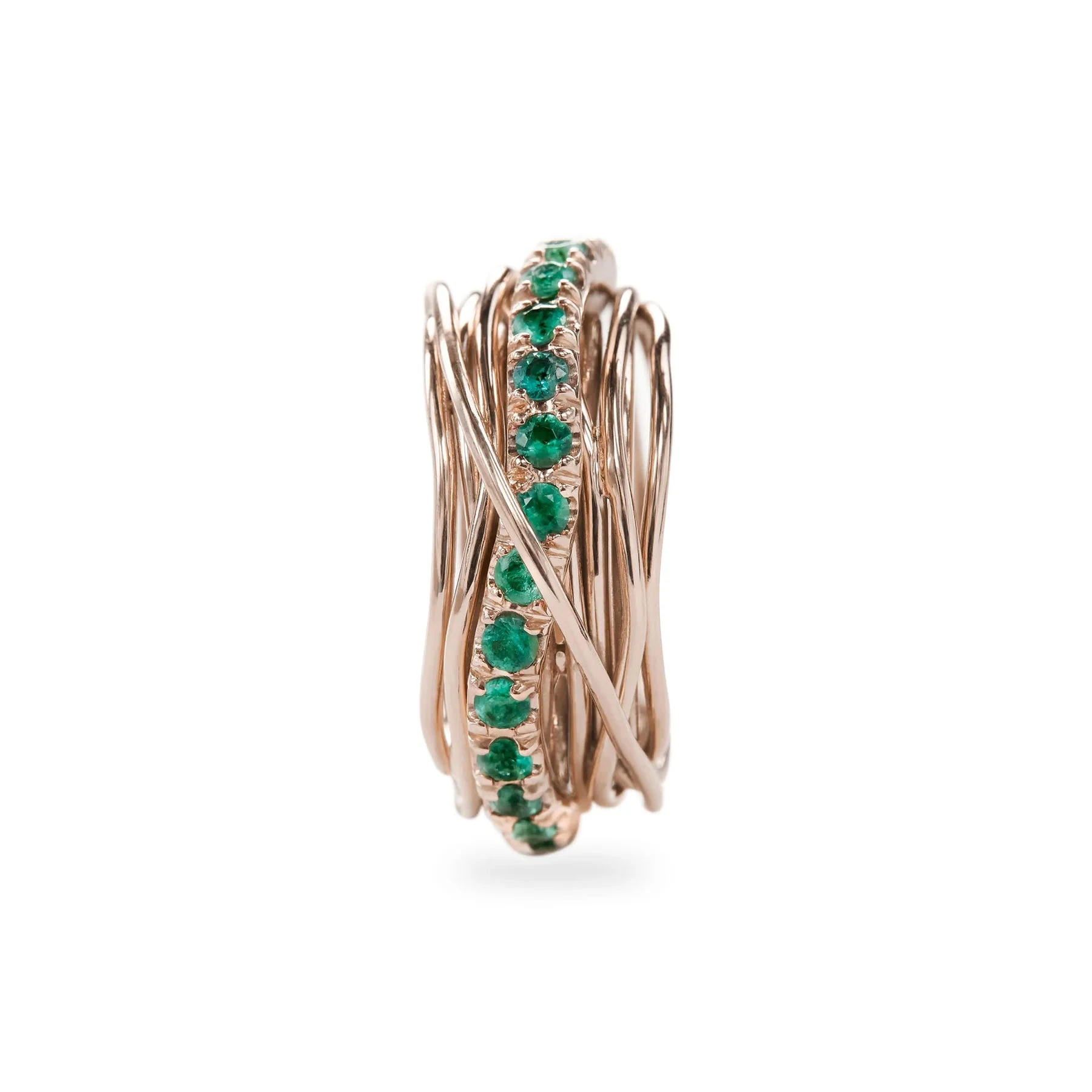 Filo Della Vita By Rubinia Anello 15 Smeraldi | Oro Rosa 9kt | Personalizzabile