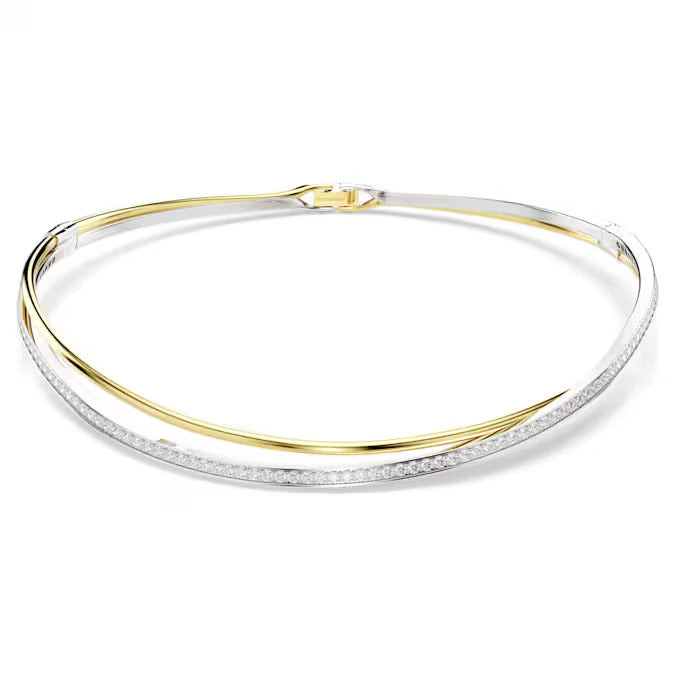 Swarovski Collana Girocollo Hyperbola Doppia Fascia | Oro-Rodio | Zirconia