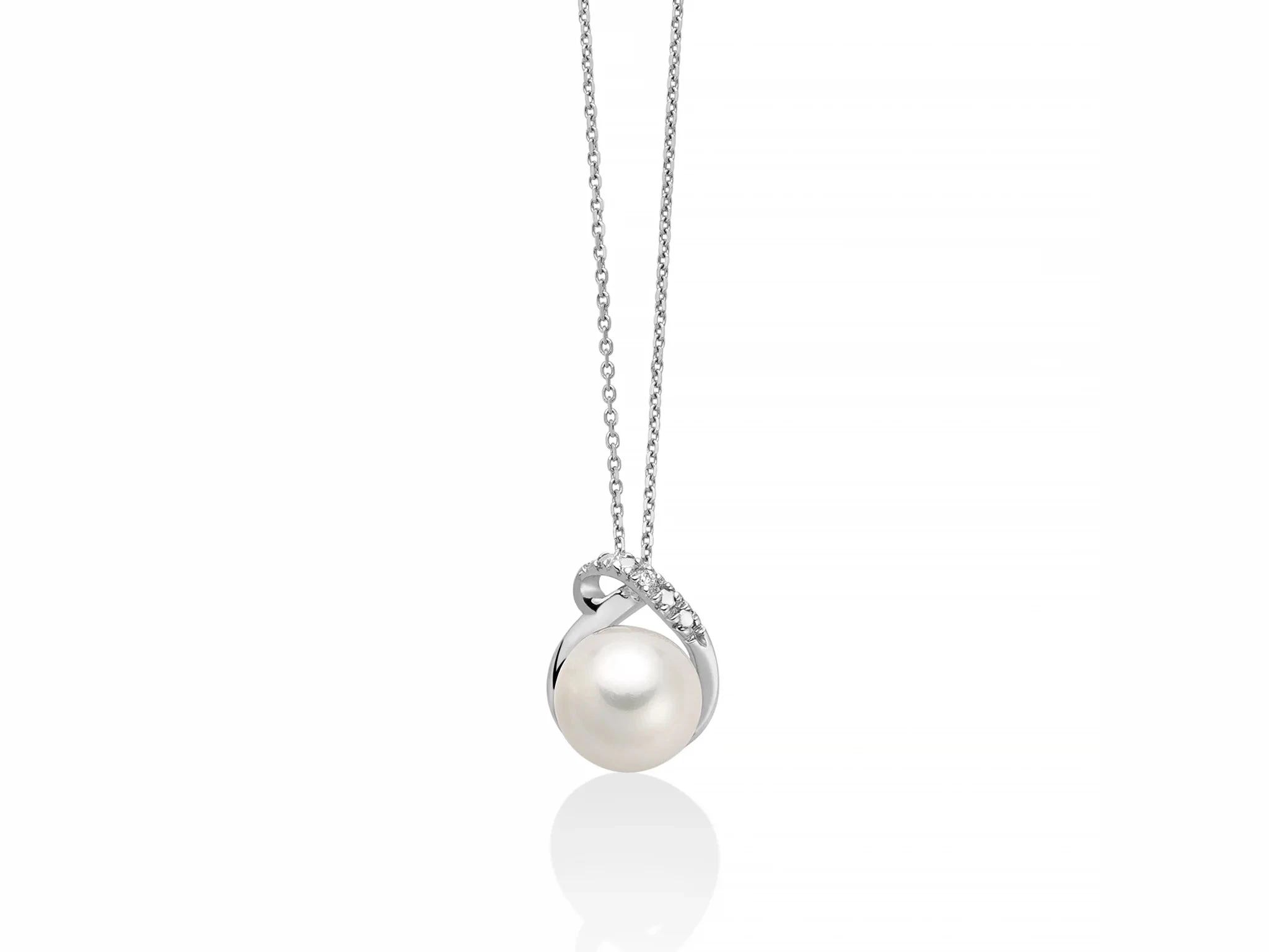Miluna | Collana | Perla Oriente 7,5-8 mm | Oro bianco 18kt | Diamante