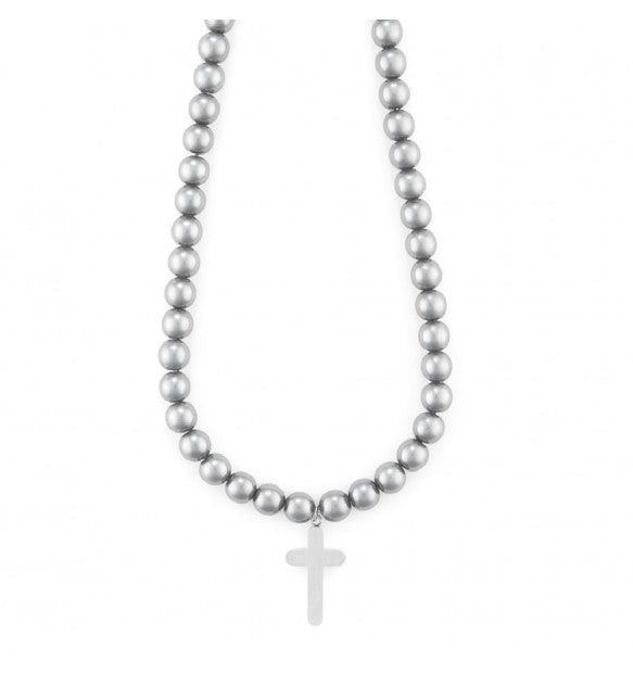 Paciotti Collana Uomo Croce e Sfere 8mm | Acciaio Inox | Regolabile 50-55cm