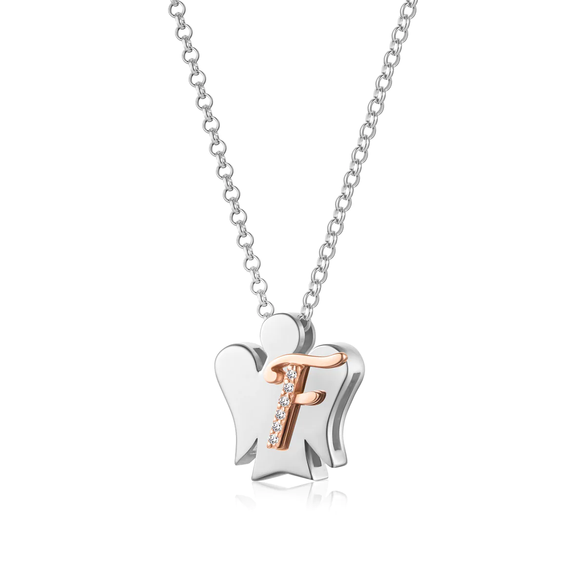 roberto giannotti Collana Donna Lettera F| Argento925 Rodio | Oro rosa e zirconi