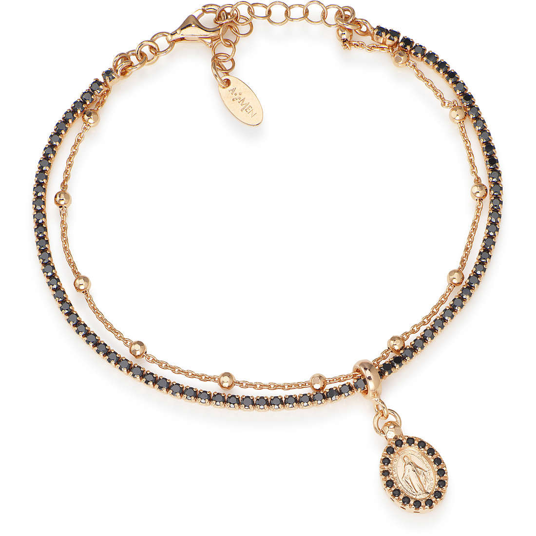 Amen Bracciale Donna Tennis Zirconi Neri | Argento 925 Rosè | Lunghezza 16+3cm