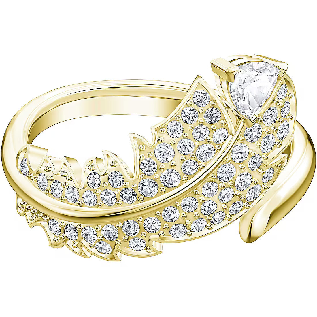 Swarovski Anello Donna Piuma Avvolgente | Oro Giallo Placcato | Pavé Cristalli