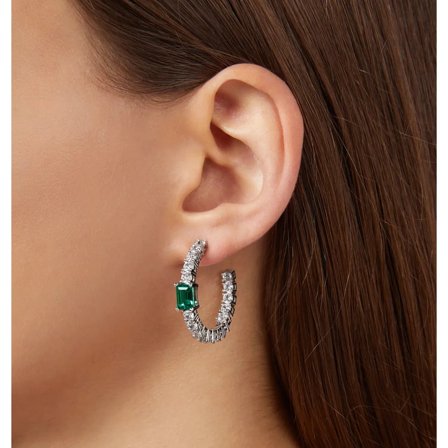 Chiara Ferragni Orecchini Cerchietto Zirconi Bianchi/Verdi|Metallo rodiato|3 cm