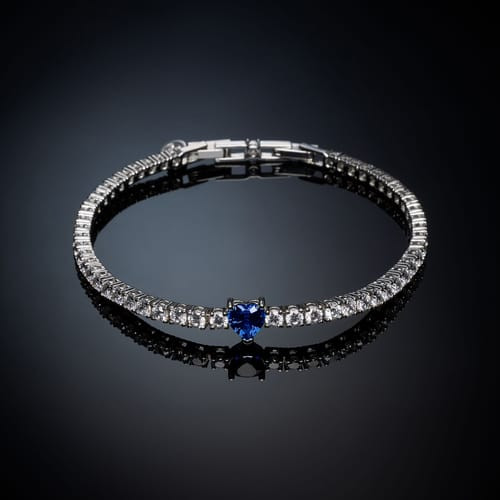 Chiara Ferragni Bracciale Tennis Cuore Blu | Placcatura Rodio | Cubic Zirconia