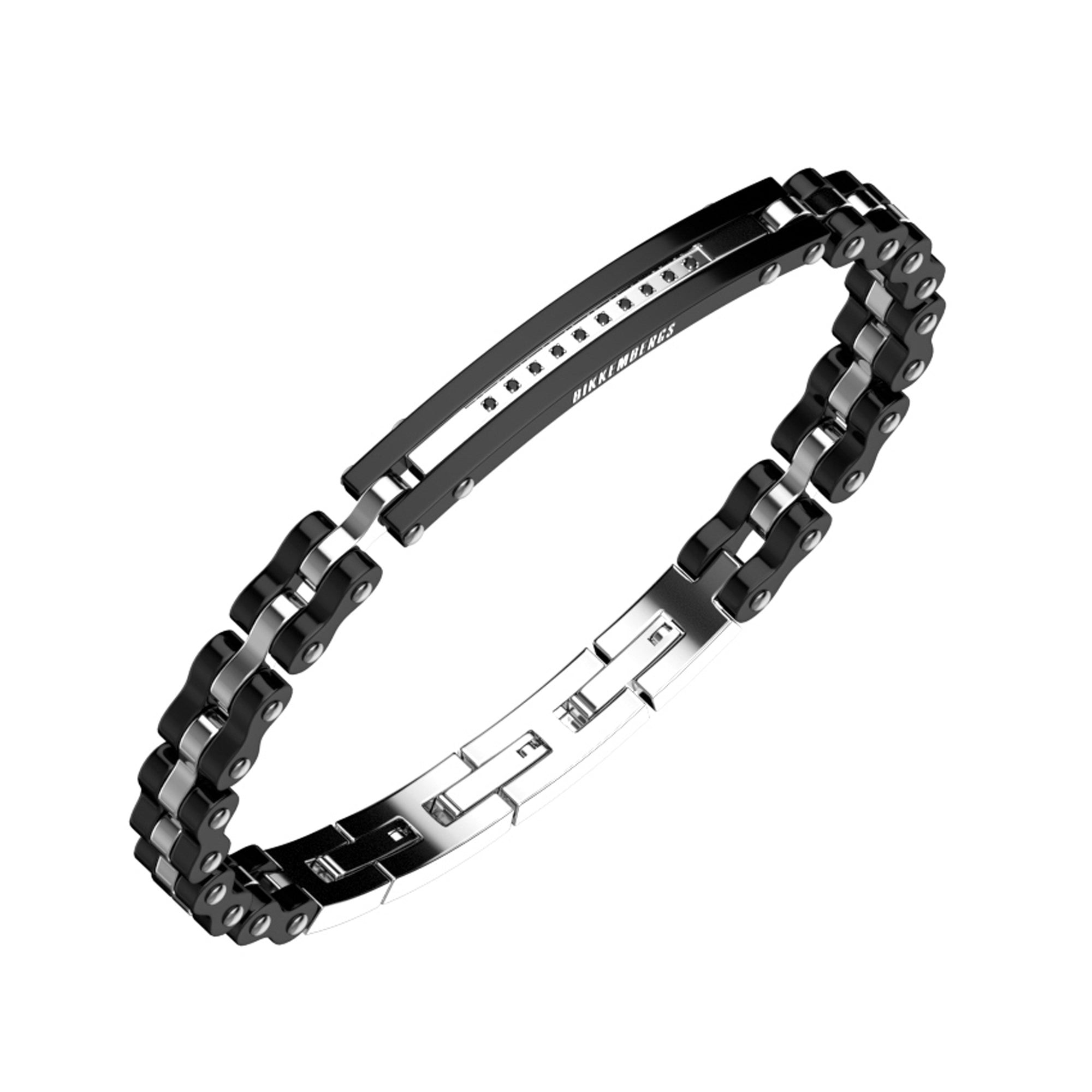 Bikkembergs | Bracciale Uomo | Targa con diamanti neri | Acciaio Nero | 0,10 ct