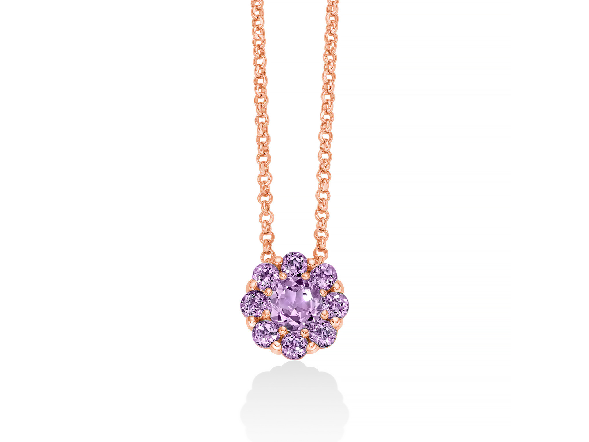 Miluna Collana Fiore in Argento Rosato 925 con Ametiste