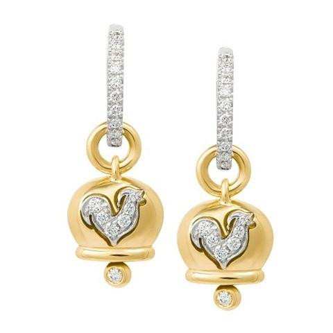 Chantecler Orecchini Campanelle Gallo Pavé | Oro Giallo 18Kt | 0,45 Ct Diamanti