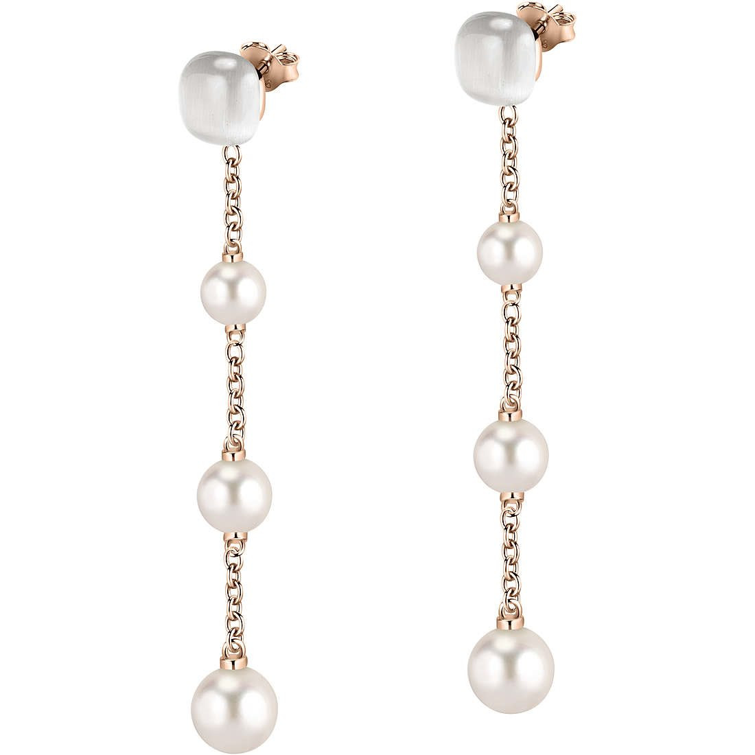 Orecchini Morellato Gemma Perla Donna Argento Oro Rosa con Perle