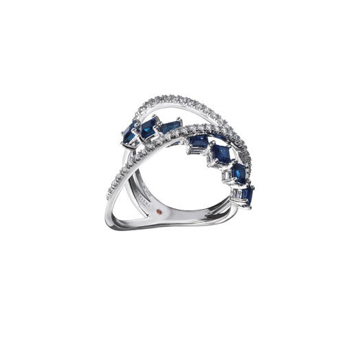 Alfieri & St John Anello Donna Zaffiri & Diamanti | Oro Bianco 18 kt | 0,32 ct