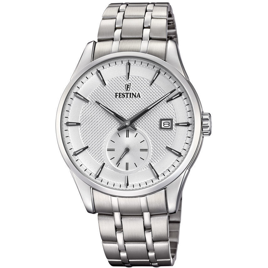 Festina Orologio Uomo Retro Quadrante Argento | Acciaio 41 mm | 5 ATM