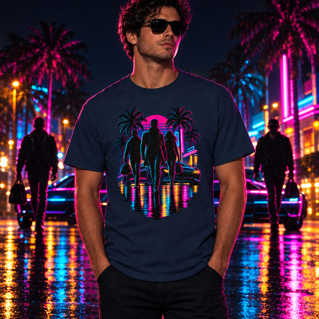 Retro Neon Heist Crew T-Shirt