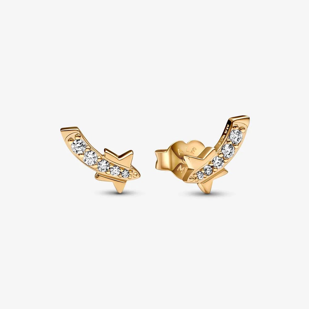 Pandora | Orecchini Donna | Stelle cadenti con pavé | Placcati oro 14k | A lobo