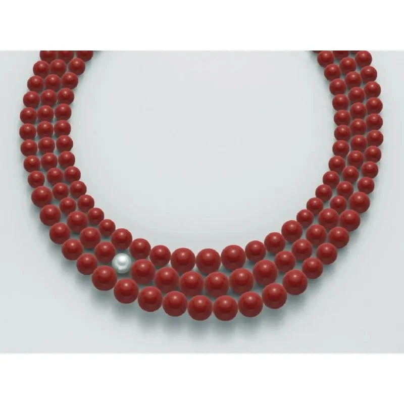 Miluna Collana Donna Corallo Rosso e Perla | Argento 925 | Perla Coltivata