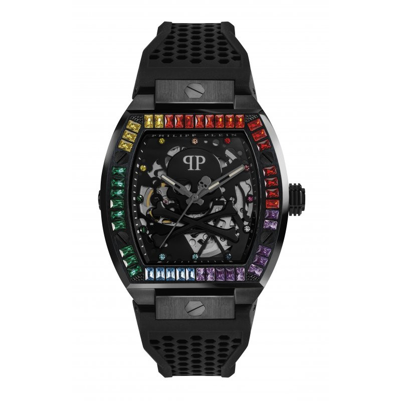 Philipp Plein Orologio Uomo Skeleton | Acciaio IP Nero | Cristalli Rainbow