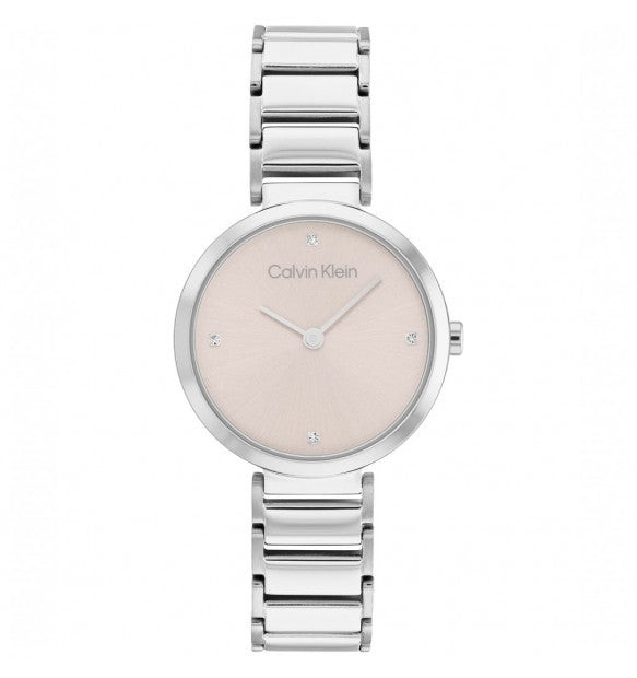 Calvin Klein Orologio Donna Solo Tempo T-Bar | Acciaio Inox | Cristalli Bianchi