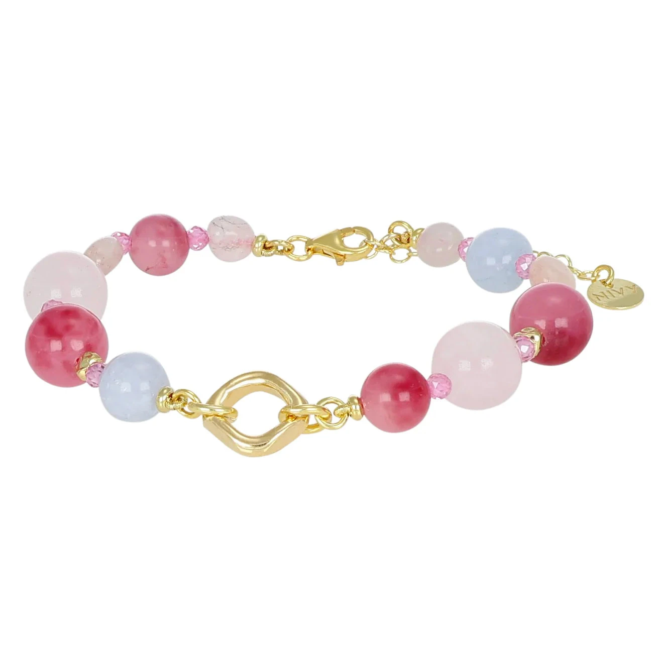 NIVY Bracciale Essence in Argento 925 con Quarzo Rosa e Giada Tormalina