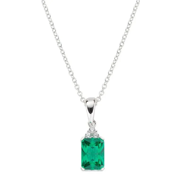 Amen Collana Donna Zircone Verde | Argento 925 Rodio | Zirconi Bianchi