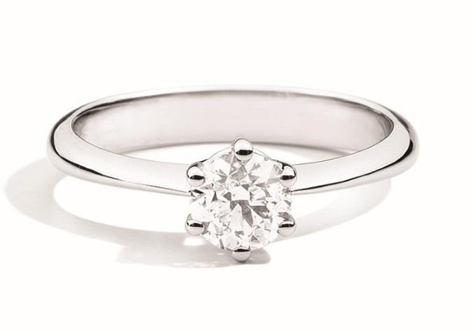 Recarlo Anello Solitario Diamante 0,14 CT | Oro Bianco 18kt | 6 Punte