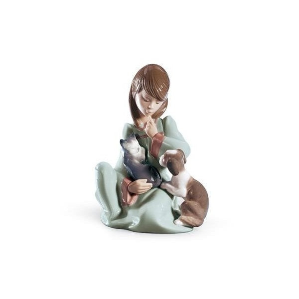 Lladrò Figura Ragazza con Animali | Porcellana Lucida | Astuccio e Certificato