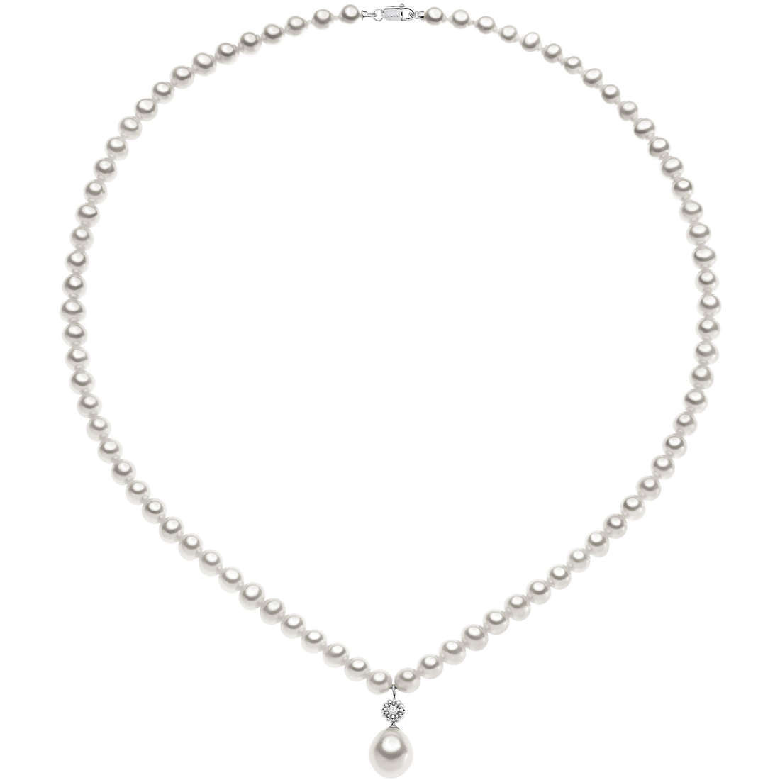 Comete | Collana Girocollo | Perle e Diamanti | Oro Bianco 750‰ | Perla Goccia
