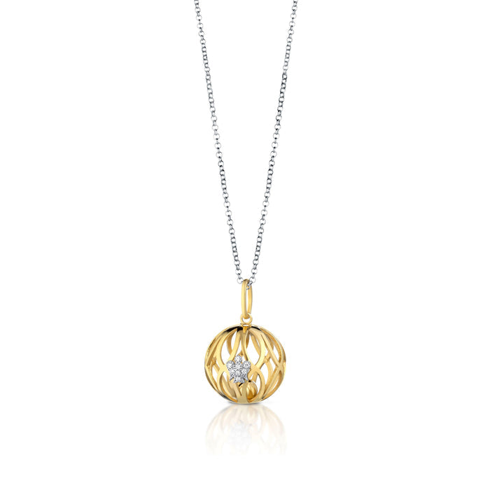 Collana Roberto Giannotti Chiama Angeli con sfera traforata gialla e piccolo angelo con zirconi.