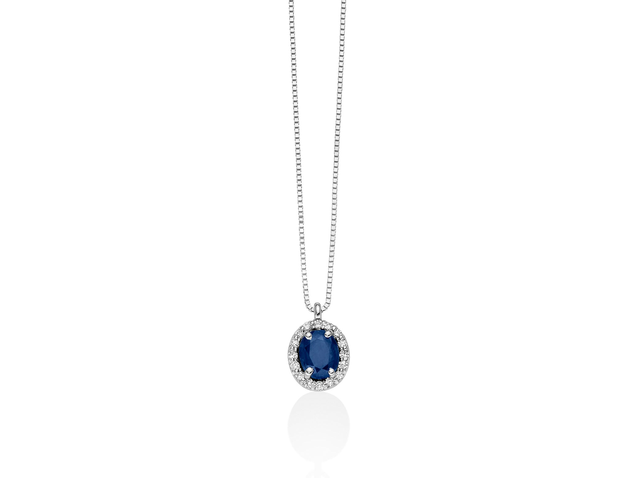 Miluna Collana Donna Zaffiro Naturale e Diamanti | Oro Bianco 18Kt | 0,43 Ct