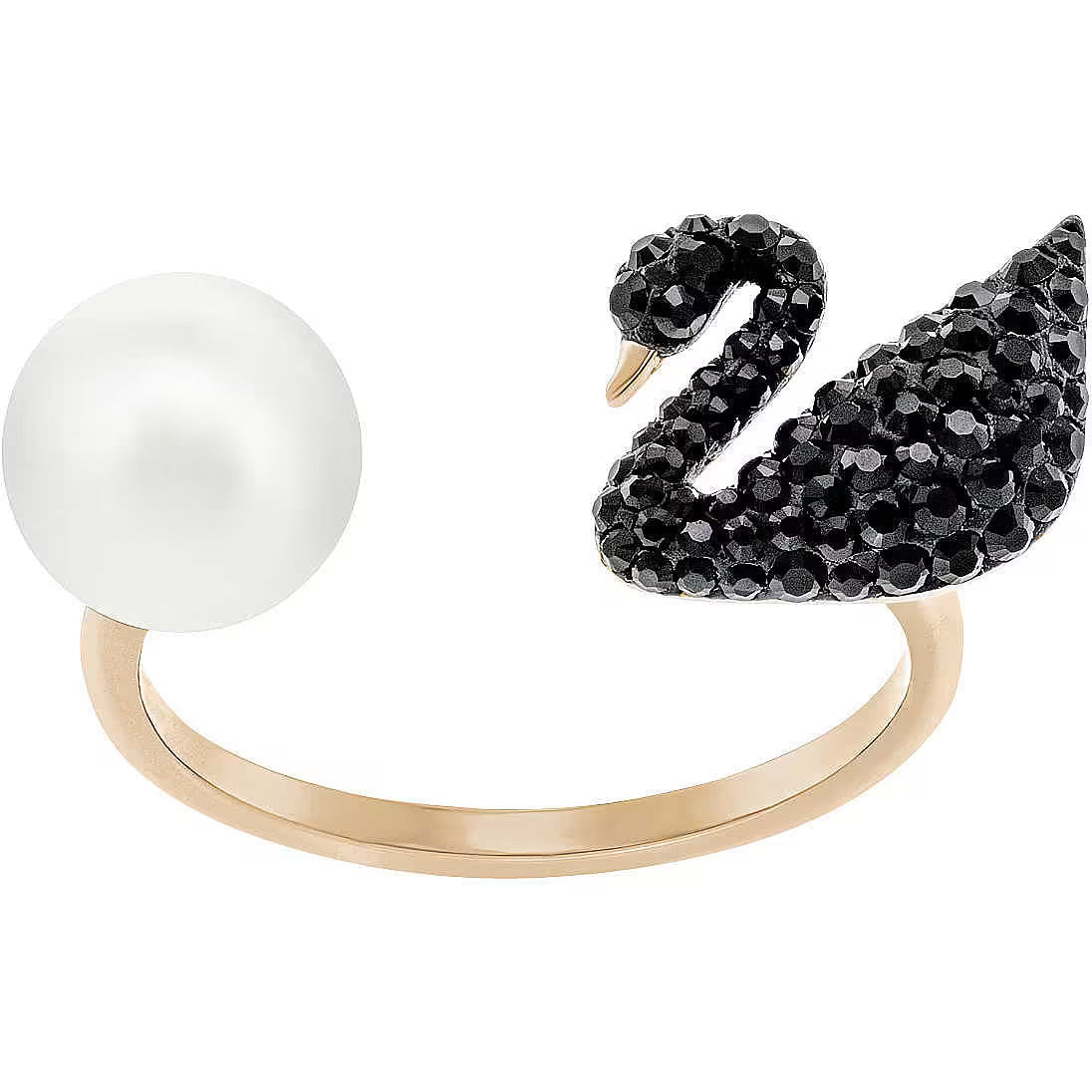 Swarovski | Anello Donna | Iconic Swan cigno | Oro rosa placcato | Pietre nere