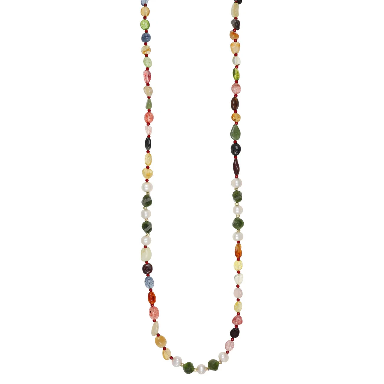 NIVY Collana Lunga in Argento 925 con Pietre Dure, Giada Verde e Perle