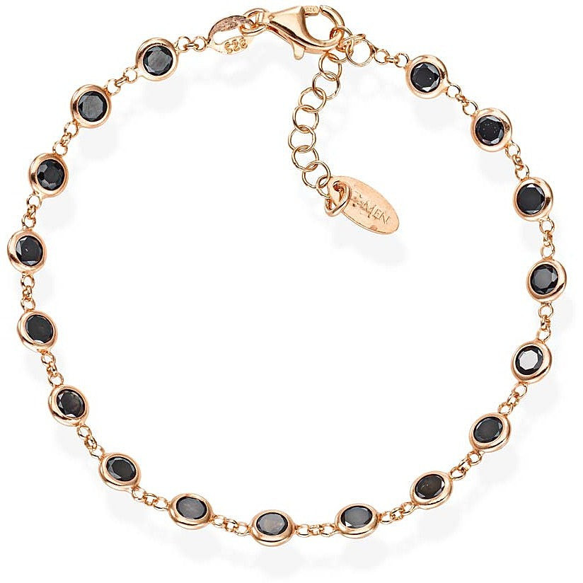 Amen Bracciale Donna Tennis Zirconi Neri | Argento 925 | Chiusura Moschettone