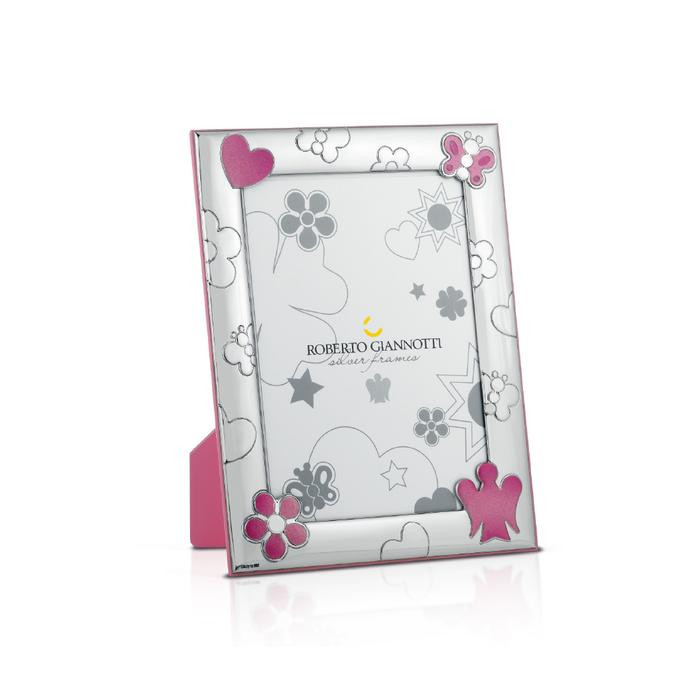 Roberto Giannotti | Cornice Foto | Decori Smaltati Rosa | Argento | 13x18cm