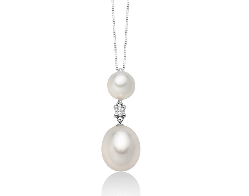Collana Miluna Oro 18K con Due Perle e Diamante