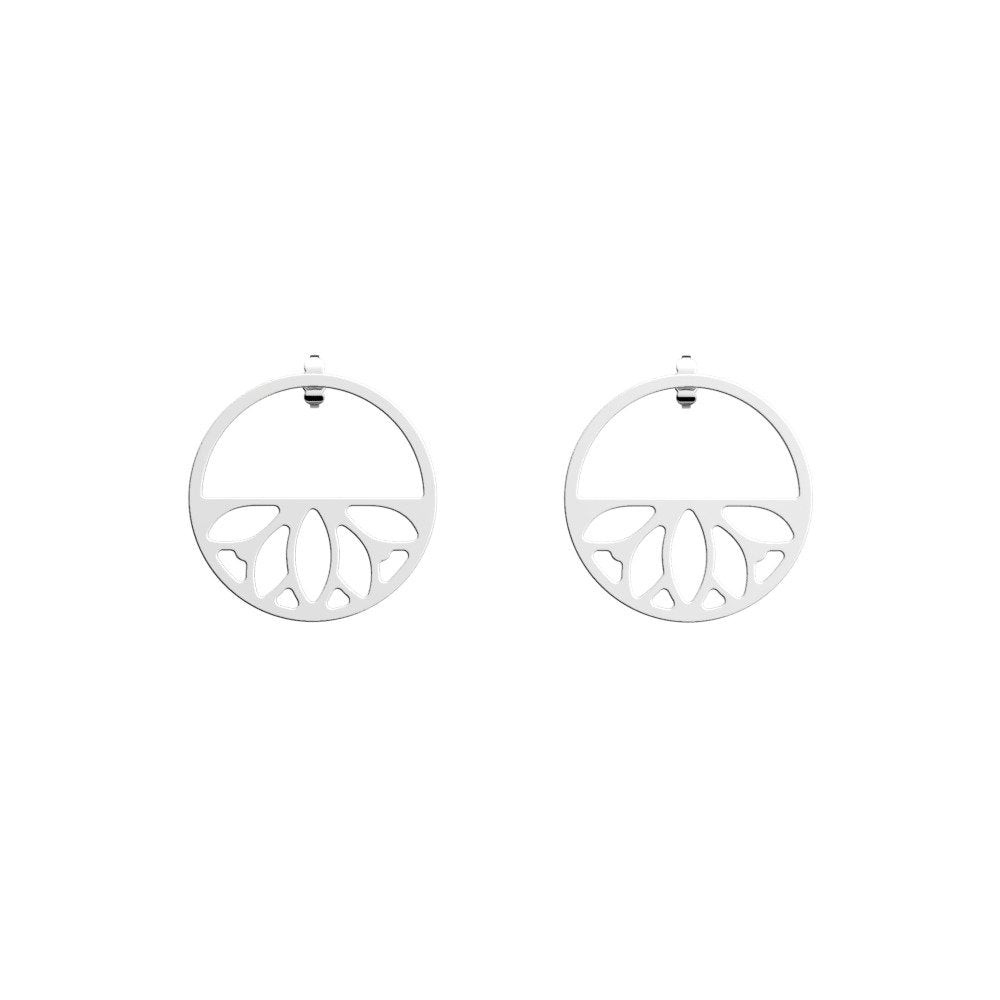 Les Georgettes Orecchini Cerchio 30mm Lotus | Finitura Argentata | Inserti Cuoio