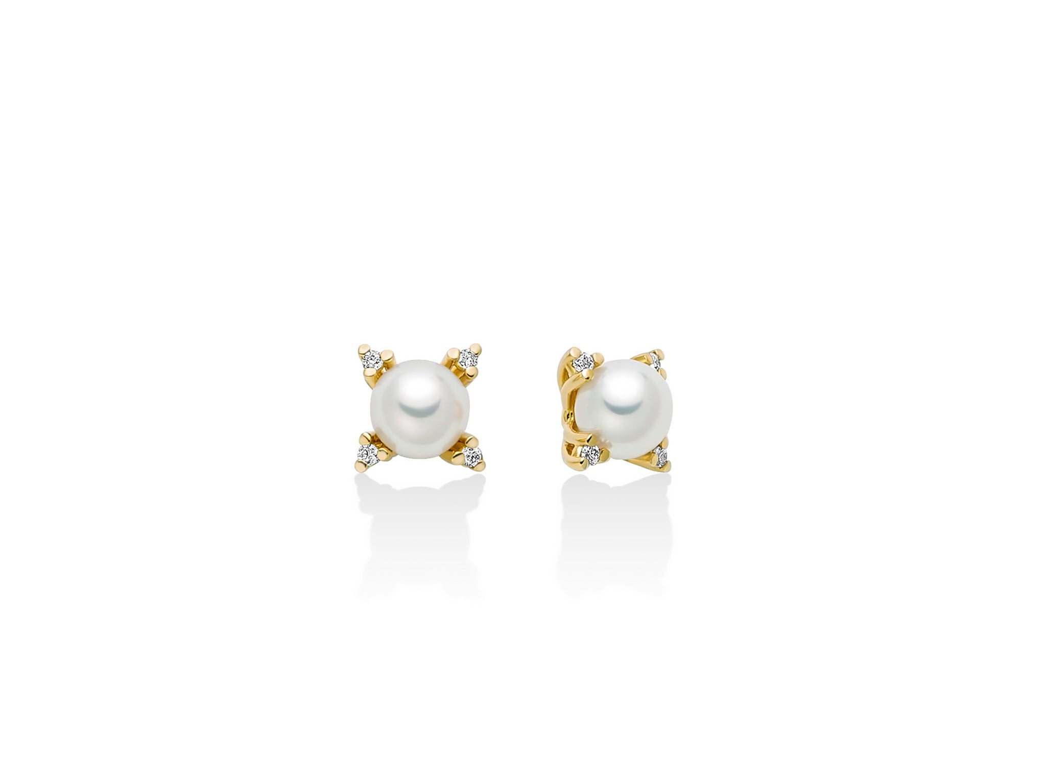 Orecchini Miluna in Oro Giallo 9Kt con Perle Oriente e Diamanti